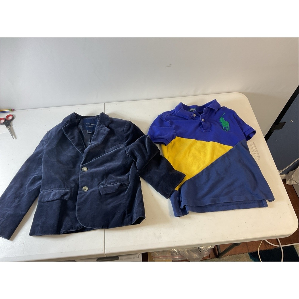 Boys size 5 Ralph Lauren pony Polo, Janie Jack velvet Blazer preppy